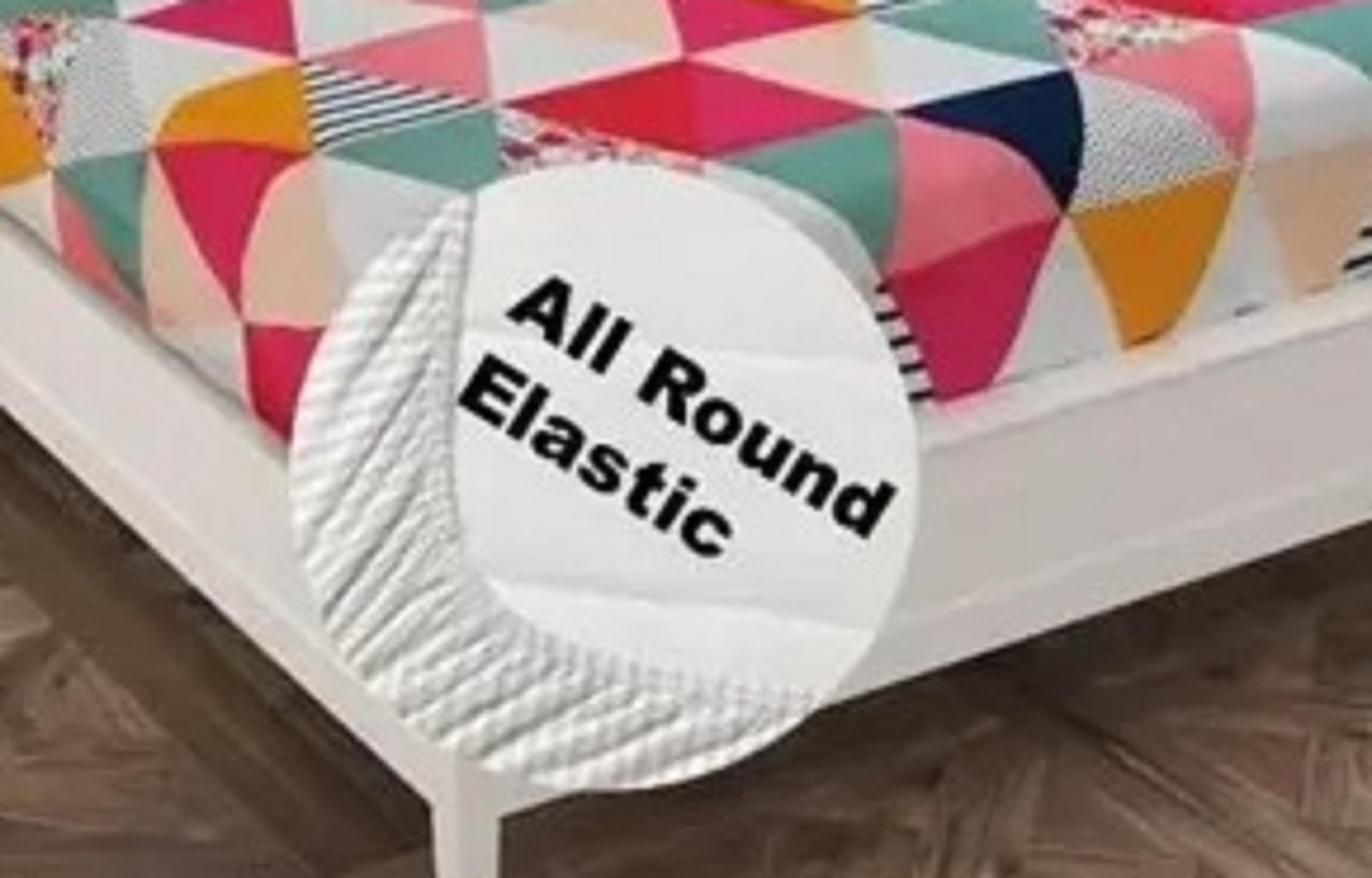 Super Soft Glace Cotton All Round Elastic Fitted Double Bed Bedsheet with 2 Pillow Covers-72x78x8