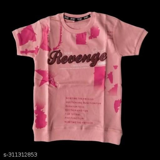 Cotton Blend Round Neck Printed T-Shirt for Boys (Peach, 2-3 Years)