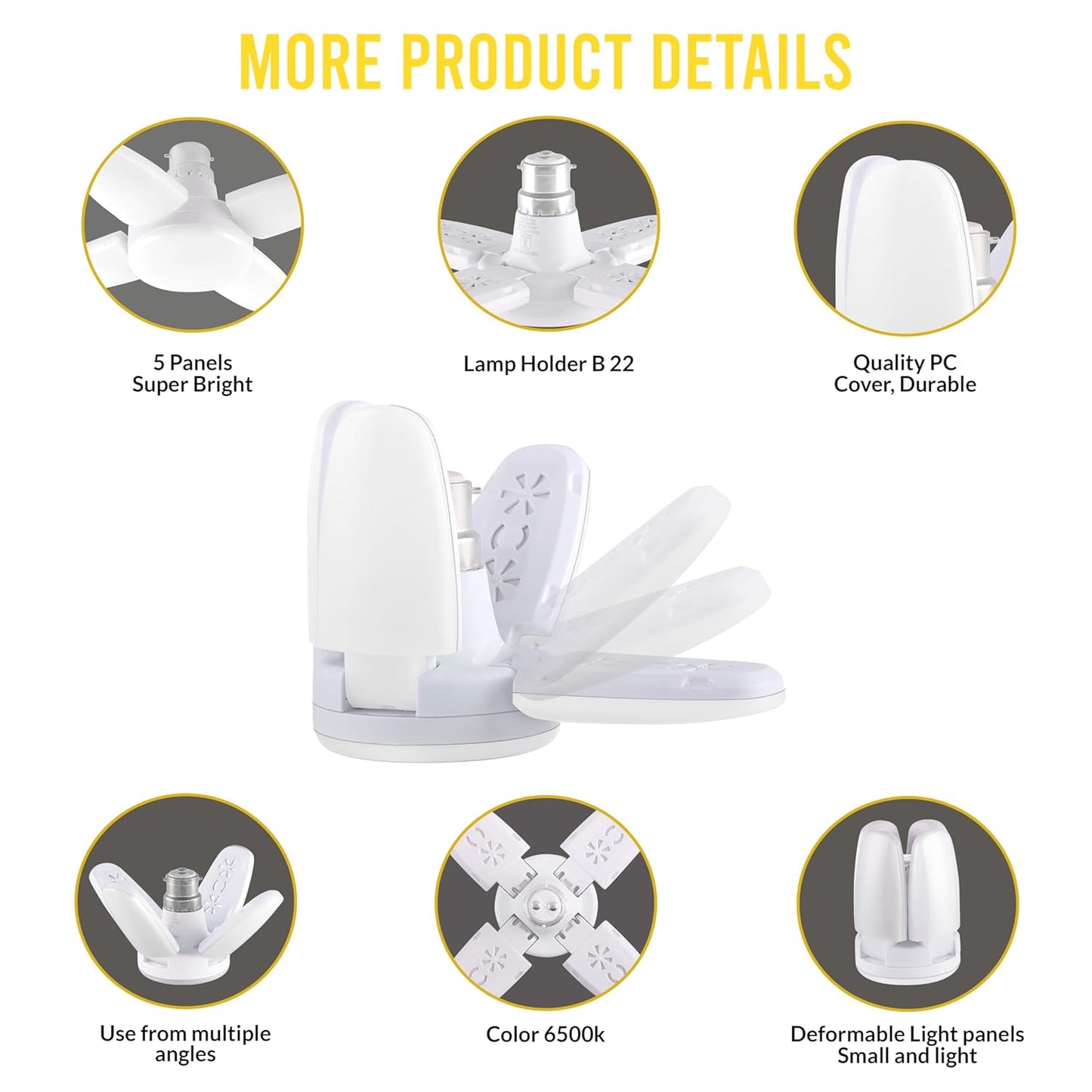 Charkee 25W Cool Day Mini fan Blade 4 Leaf Foldable LED Bulb with Angle Adjustable Ceiling Lights Home