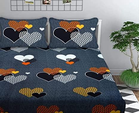 Super Soft Glace Cotton All Round Elastic Fitted Double Bed Bedsheet with 2 Pillow Covers-72x78x8