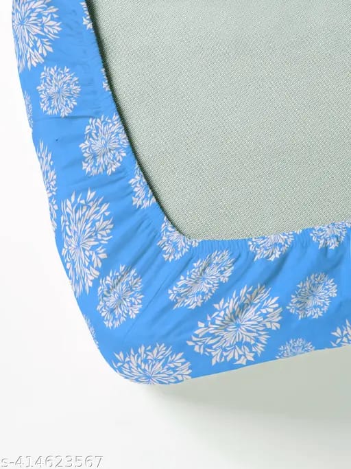 Super Soft Glace Cotton All Round Elastic Fitted Double Bed Bedsheet with 2 Pillow Covers-72x78x8